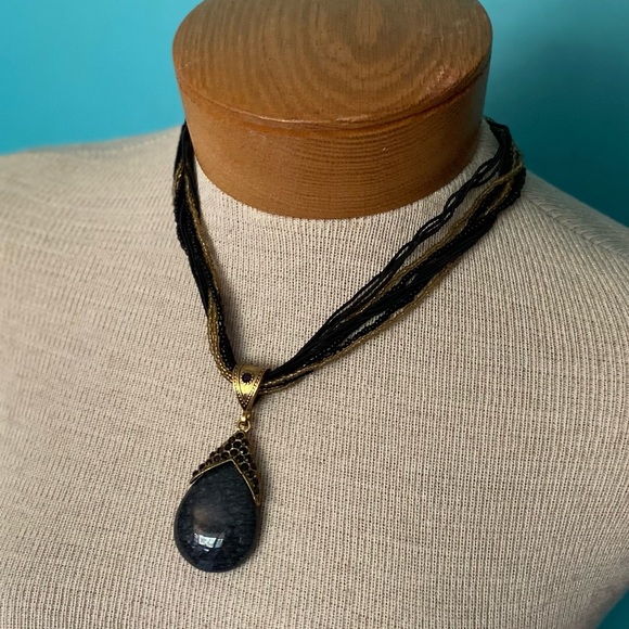 Vintage 70’s Bohemian Blue Goldstone Pendant Necklace - Picture 10 of 10